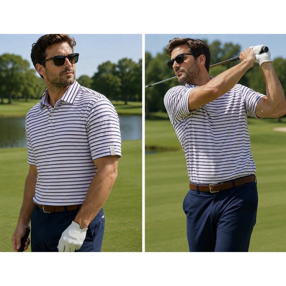 Polo Golf Ralph Lauren Striped Polo Shirt Mens Size L White‎ W Purple stripes